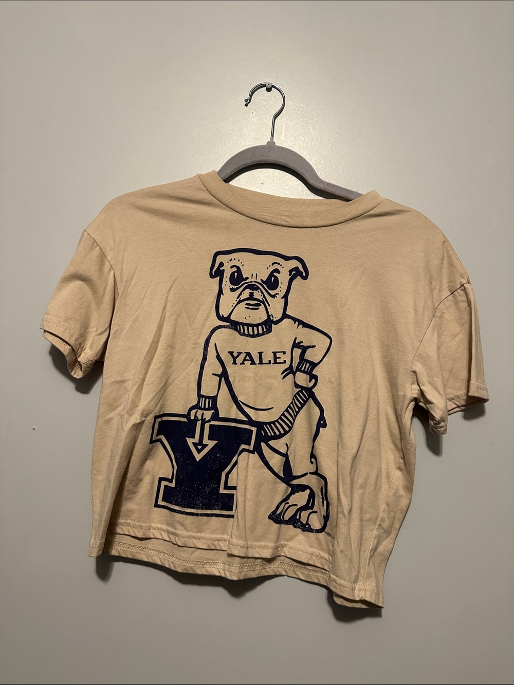 Yale Bulldogs Beige Graphic Cropped T-Shirt